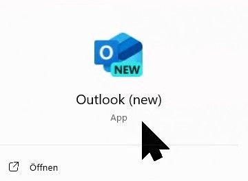 Screenshot vor Mausklick auf Anwendungssymbol von Outlook new