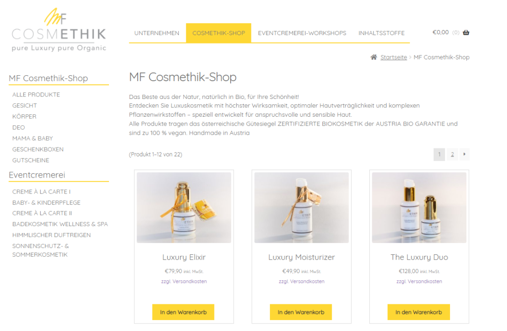 Screenshot der Webseite Cosmethik.com