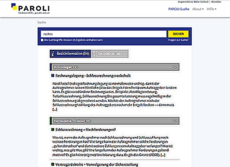 Screenshot der Online-Suchmaschine Paroli